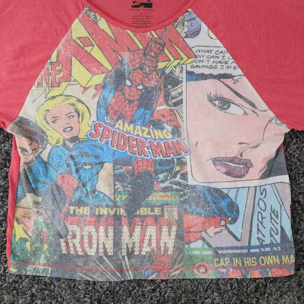 Vintage Marvel Comics Womens Red Cropped Short Sl… - image 2