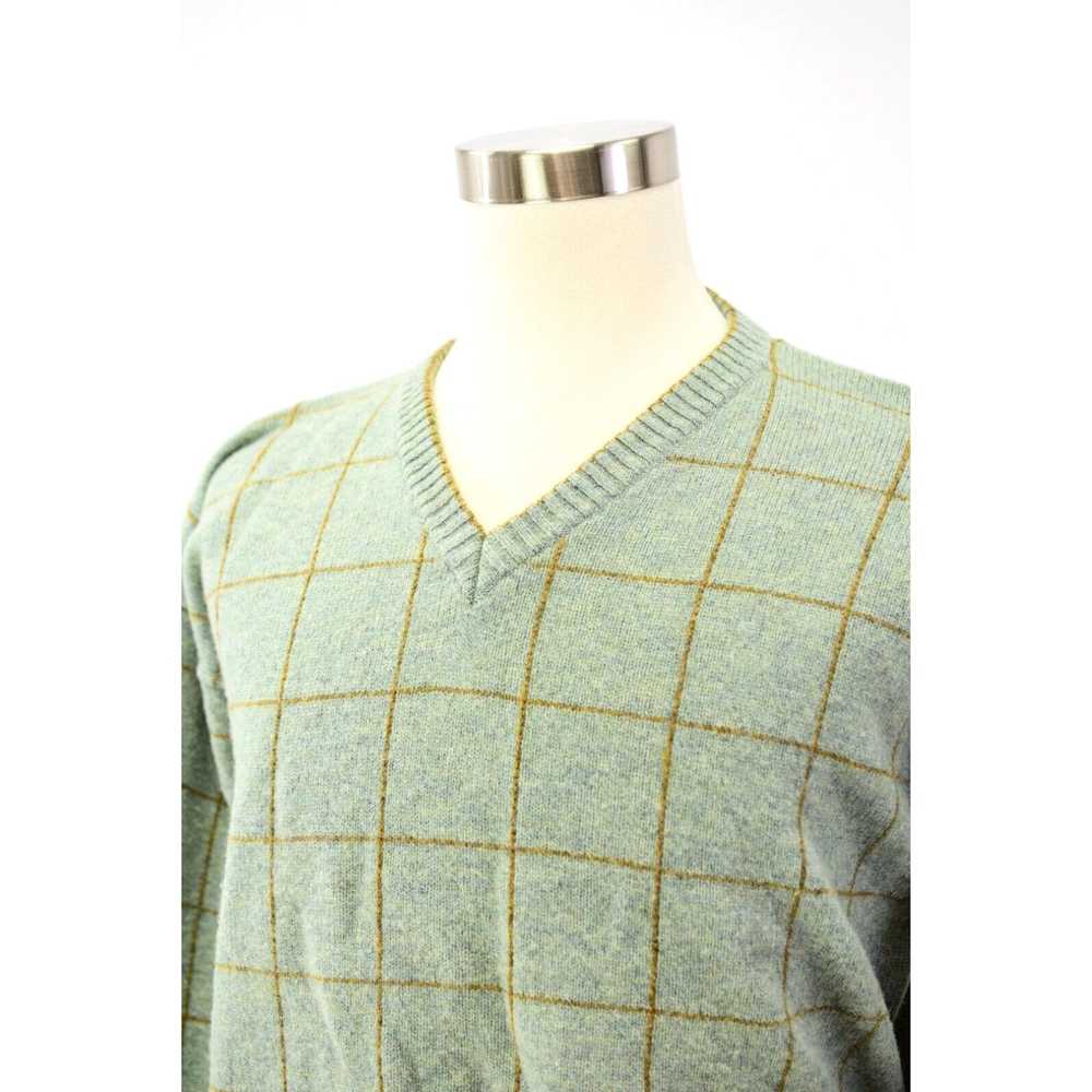 Orvis 90s Vintage Mens L Green Plaid Wool V Neck … - image 2