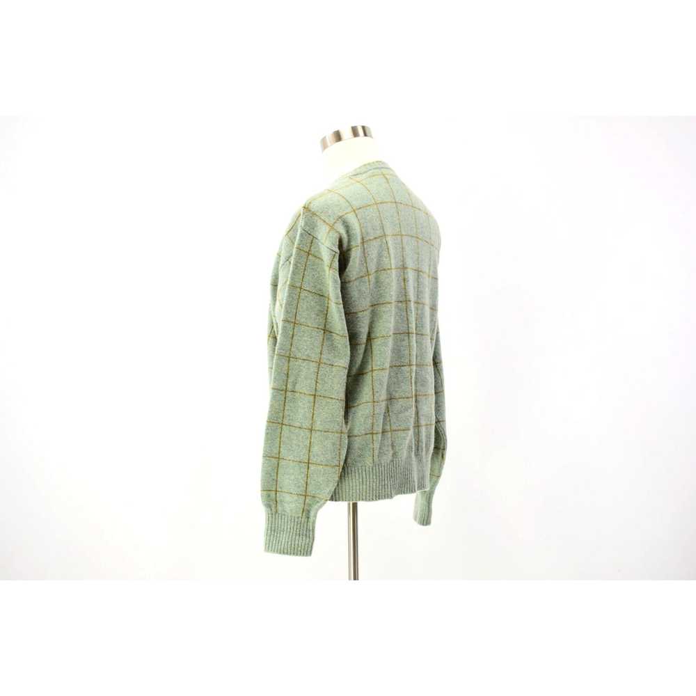 Orvis 90s Vintage Mens L Green Plaid Wool V Neck … - image 3