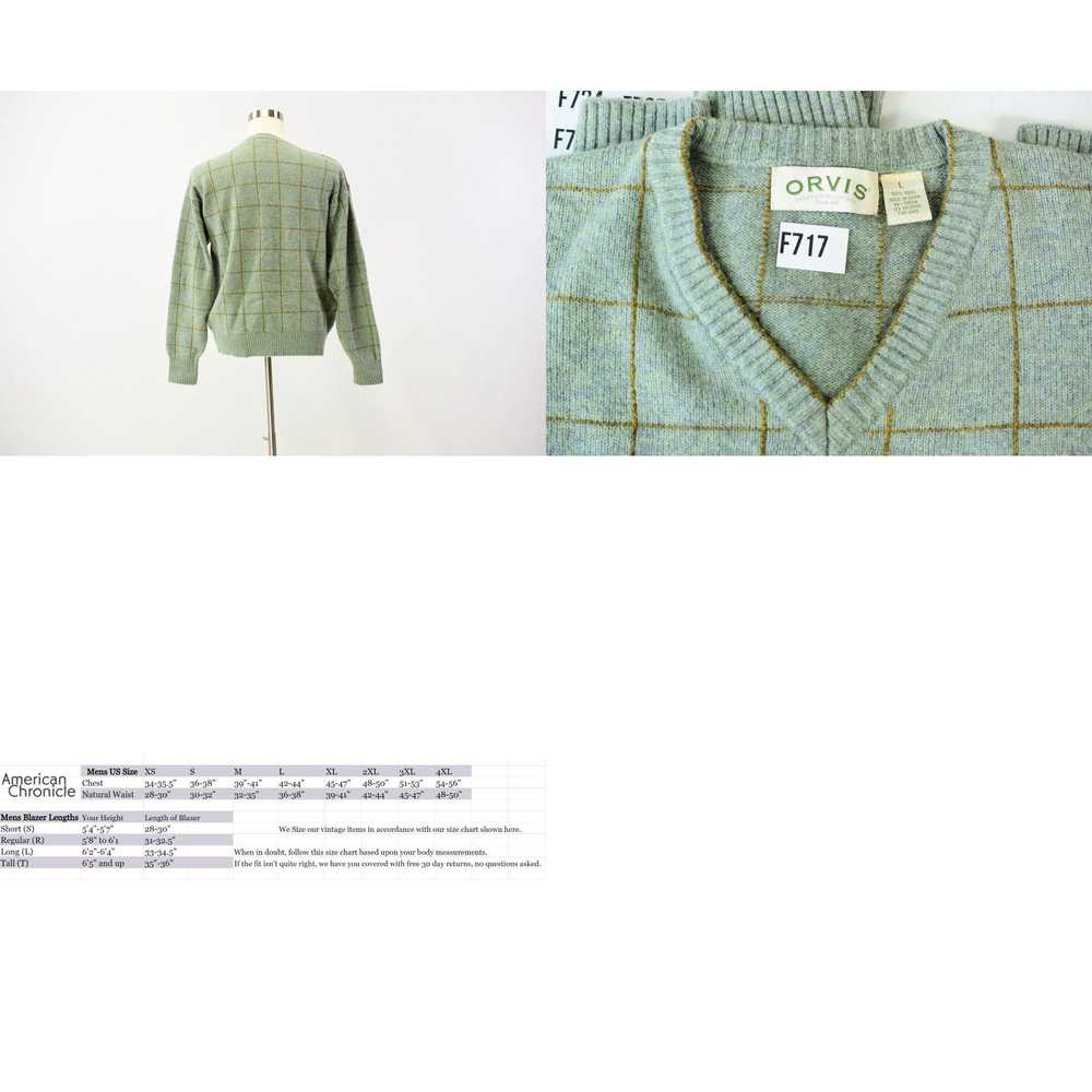 Orvis 90s Vintage Mens L Green Plaid Wool V Neck … - image 4