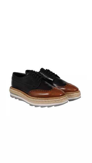 Prada Platform Brogue Brown Leather Wingtip Espadr