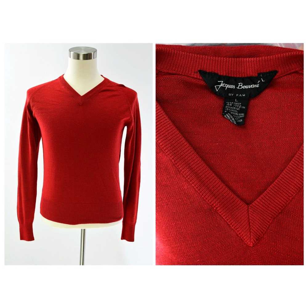 Blend 90s Vintage Mens L Red V Neck Wool Blend Sw… - image 1