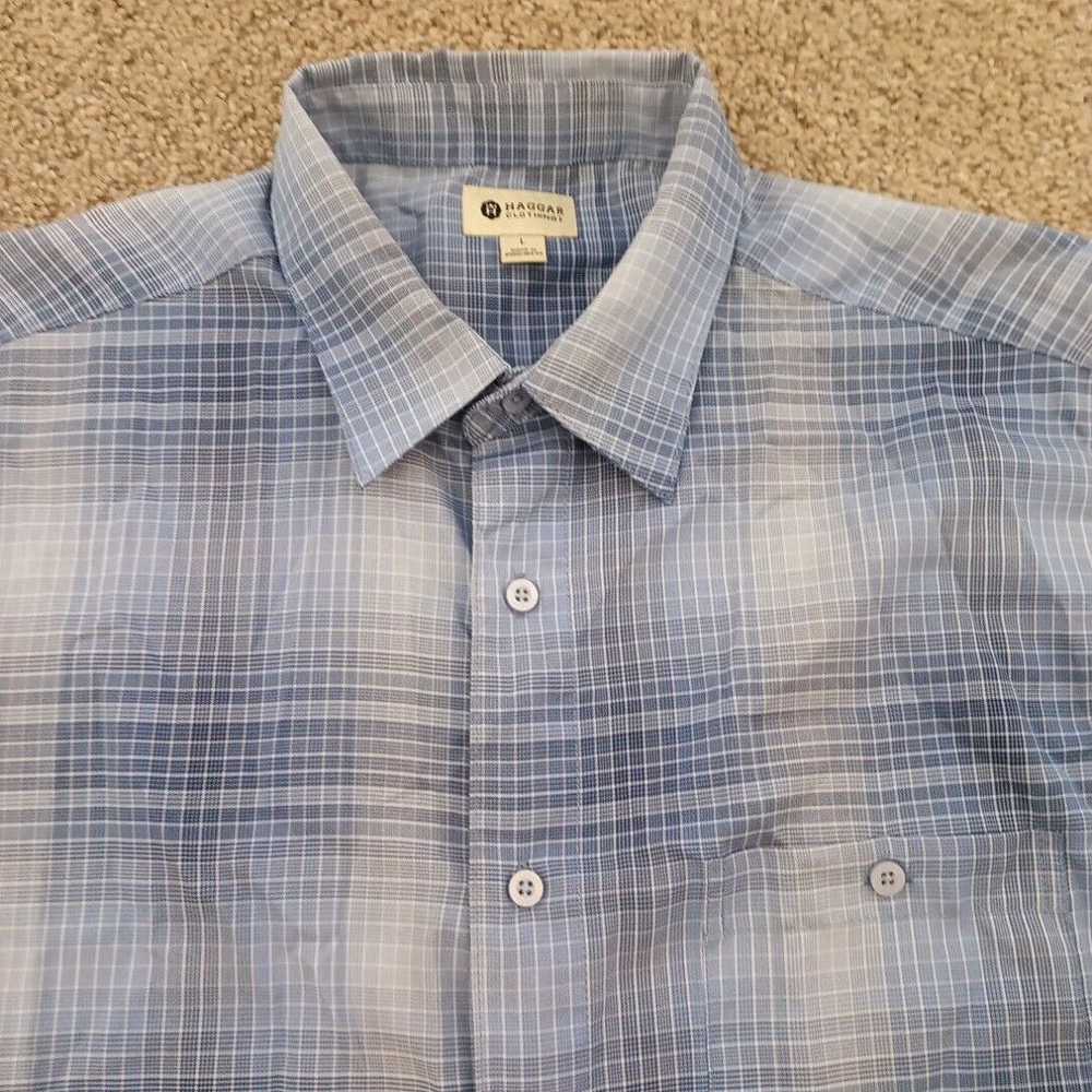 Haggar Haggar Shirt Mens Large Blue Plaid Short S… - image 2