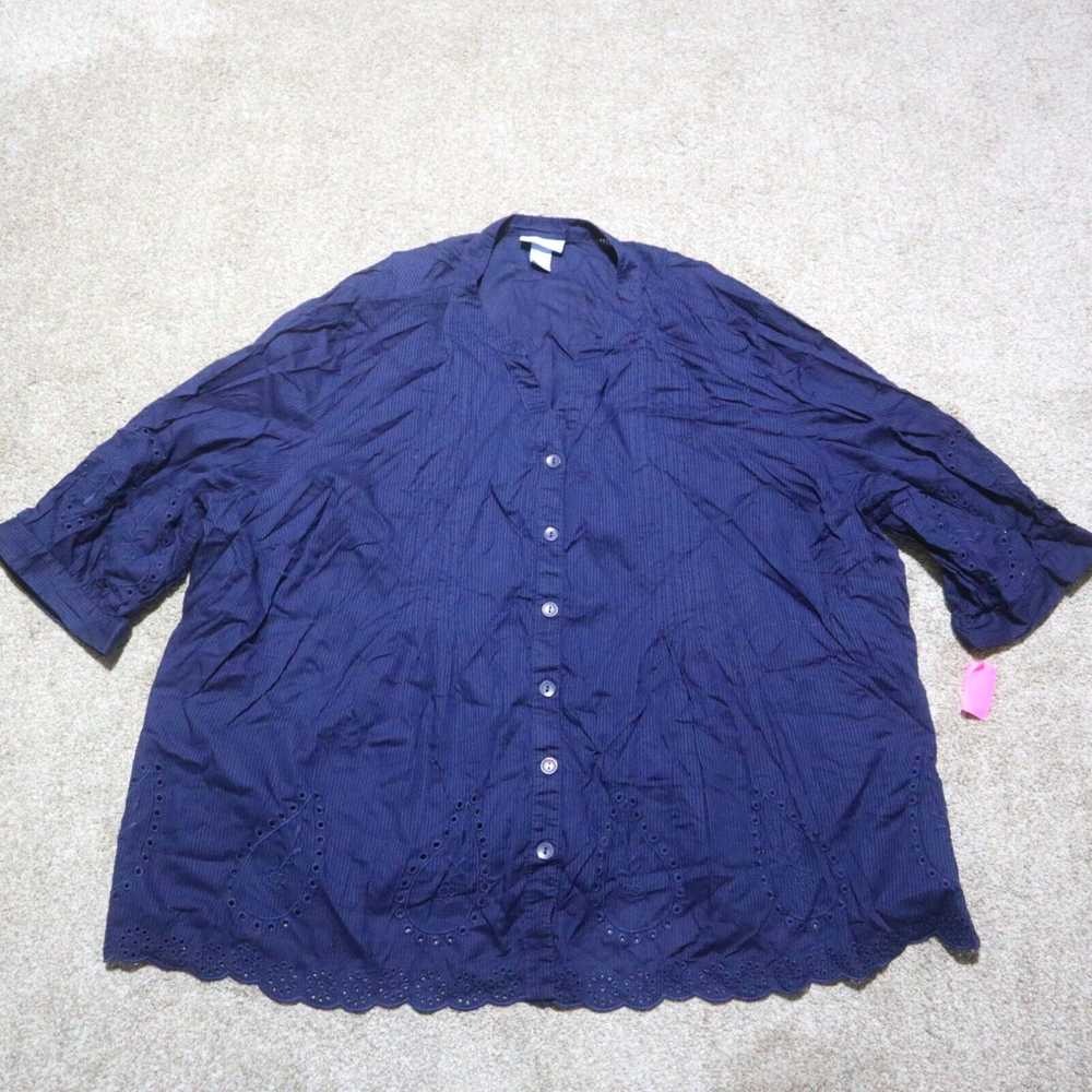 Vintage Liz & Me Top Blouse Shirt Blue Floral Emb… - image 2