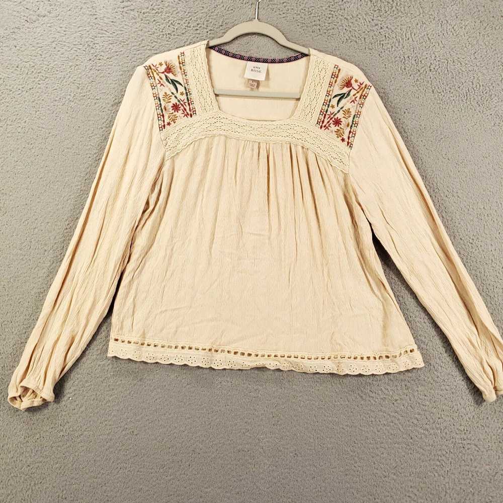 Vintage Knox Rose Blouse Womens Large Beige Flora… - image 2