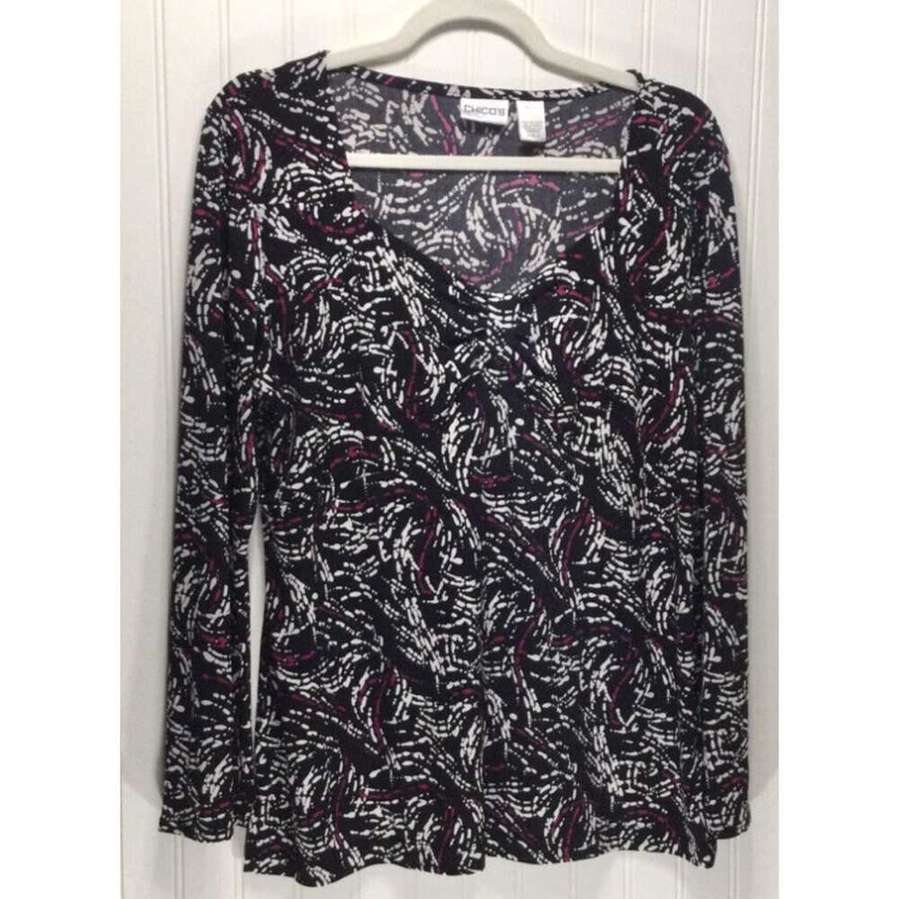 Vintage CHICO’S Sz 2 Womens Size L Black Print To… - image 1