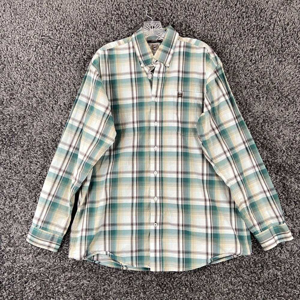 Vintage Cinch Mens Green White Plaid Long Sleeve … - image 1