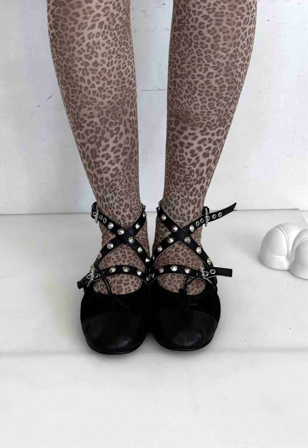 Vintage Y2K cute studded ballet flats in gothic b… - image 1