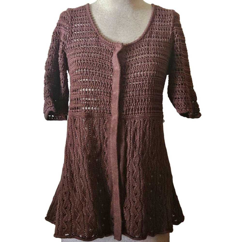 Nine West Brown Short Sleeve Cardigan Sweater Siz… - image 1