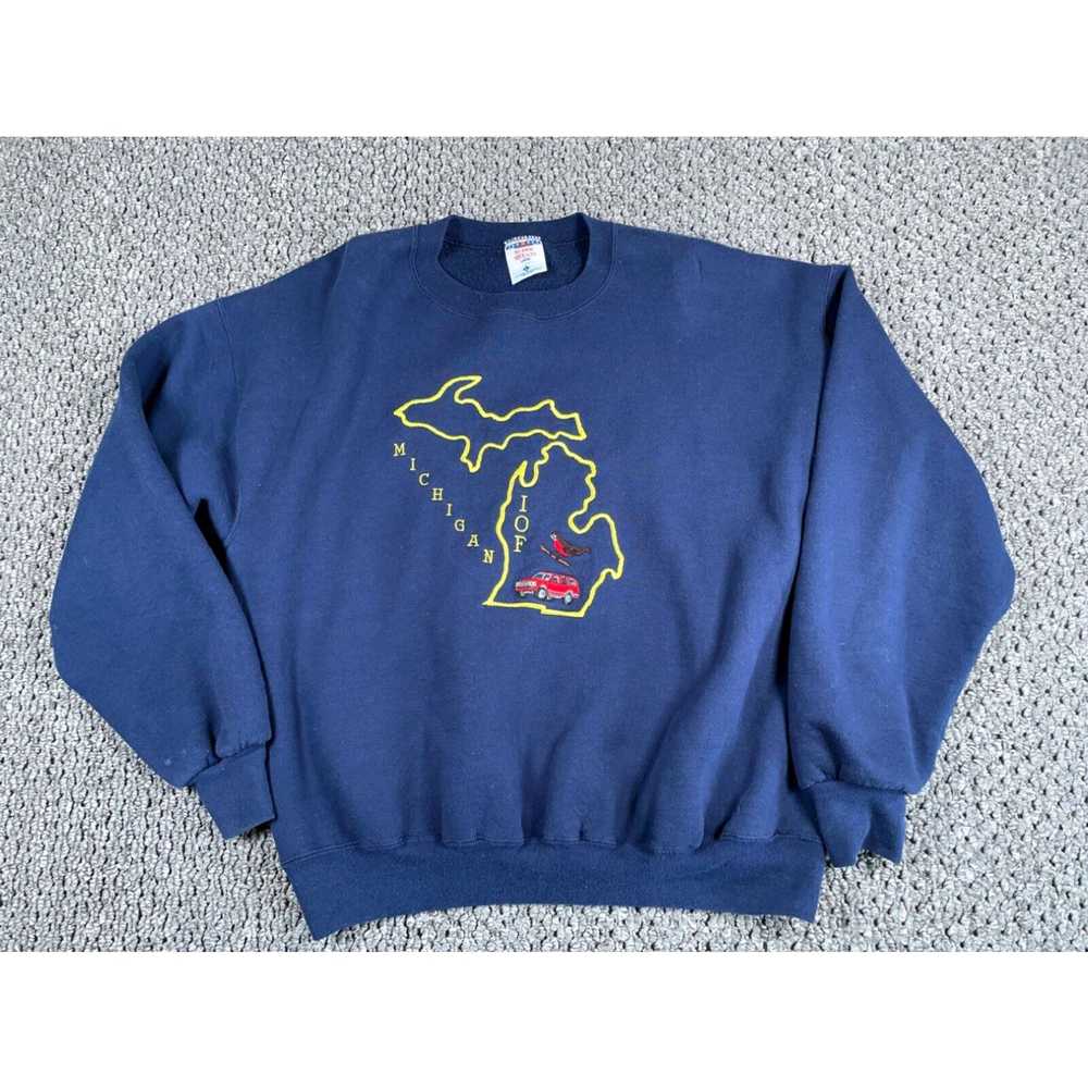 Jerzees VTG Michigan Embroidered Map Sweatshirt A… - image 1