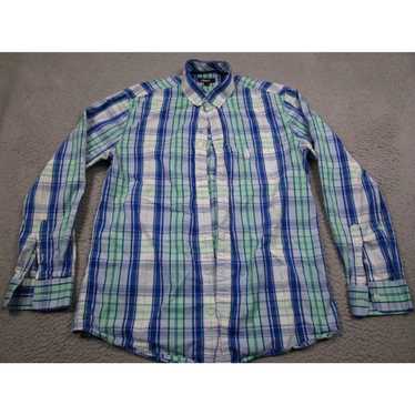 Vintage Johnnie O Shirt Mens Large Blue Plaid Pre… - image 1