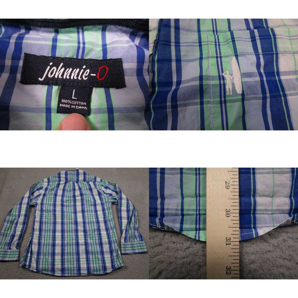 Vintage Johnnie O Shirt Mens Large Blue Plaid Pre… - image 4