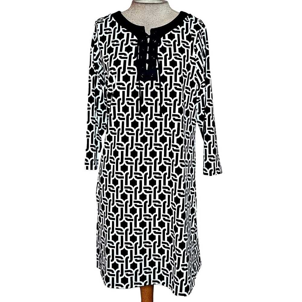 Lands End Black and White Pattern Dress Size Medi… - image 1