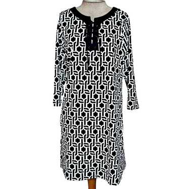 Lands End Black and White Pattern Dress Size Medi… - image 1