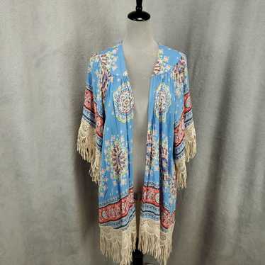 Vintage Umgee Cardigan Medium Large Blue White Op… - image 1