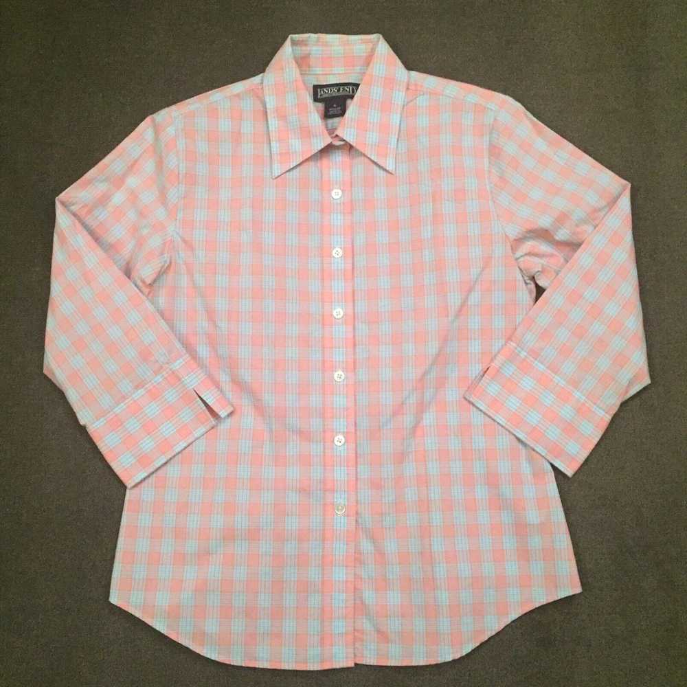 Vintage Lands End Shirt Womens Size 6 Pink Blue P… - image 1