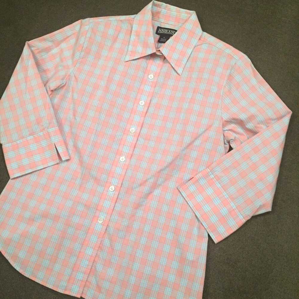 Vintage Lands End Shirt Womens Size 6 Pink Blue P… - image 2