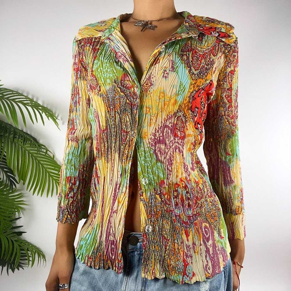 Vintage Y2K Multicolor Floral Paisley Boho Long S… - image 1