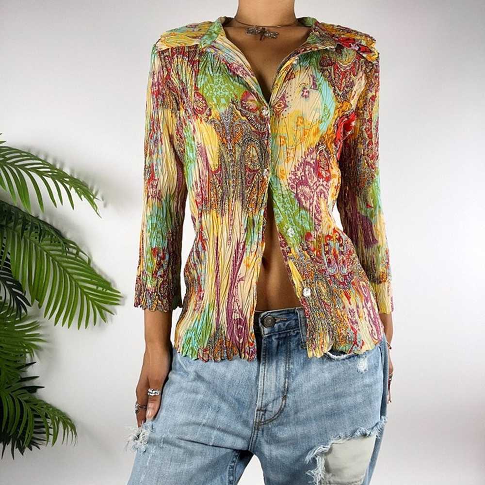 Vintage Y2K Multicolor Floral Paisley Boho Long S… - image 2