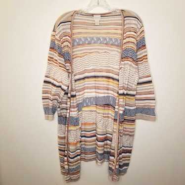 Vintage Chicos Womens Beige 3/4 Sleeve Striped Ca… - image 1