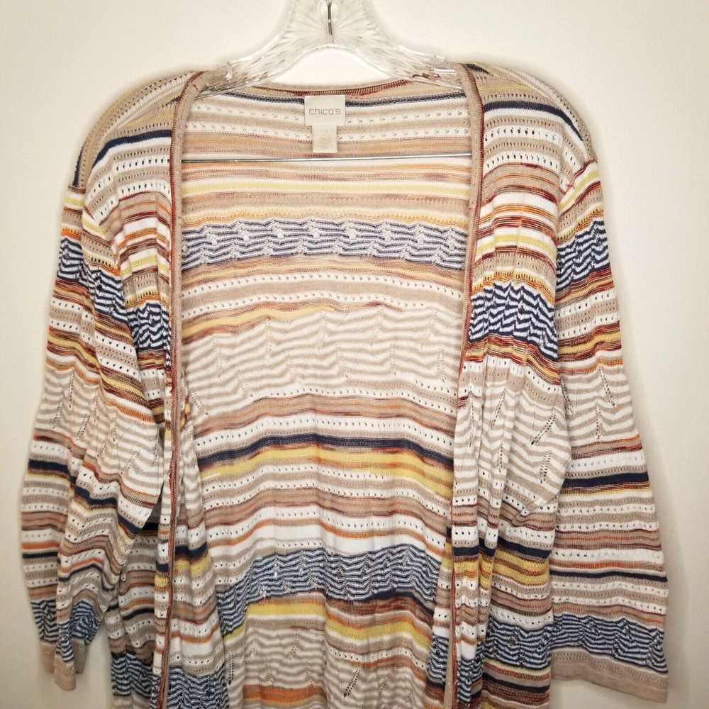 Vintage Chicos Womens Beige 3/4 Sleeve Striped Ca… - image 2