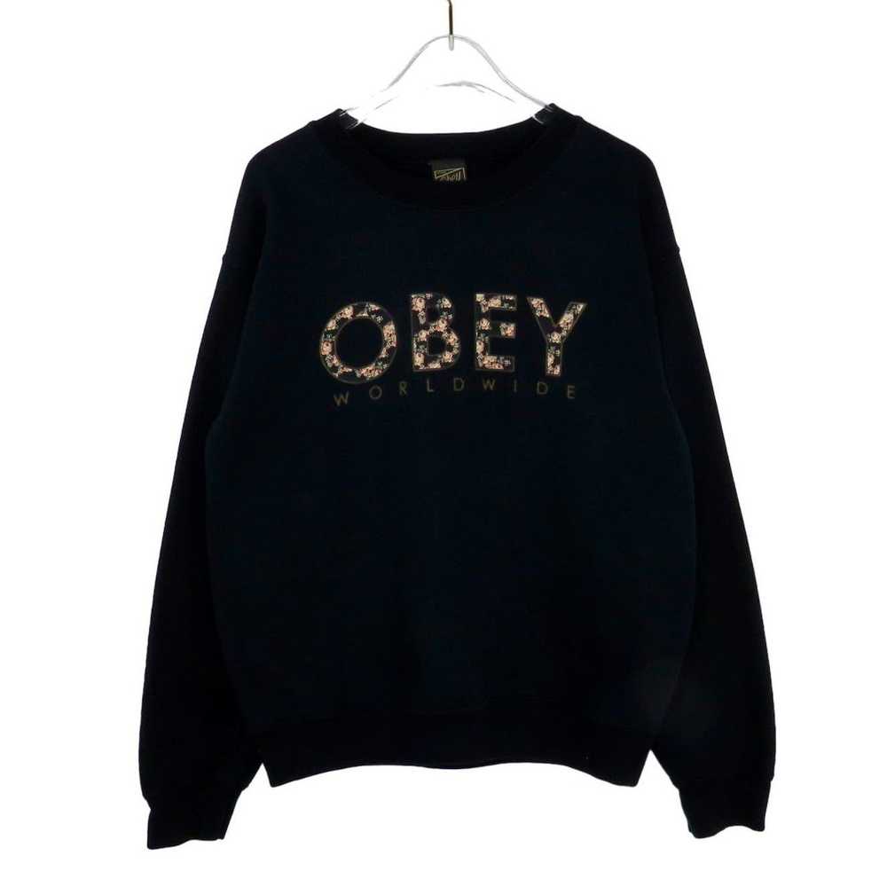 Obey Obey Black Crewneck Pullover Sweatshirt Flor… - image 1