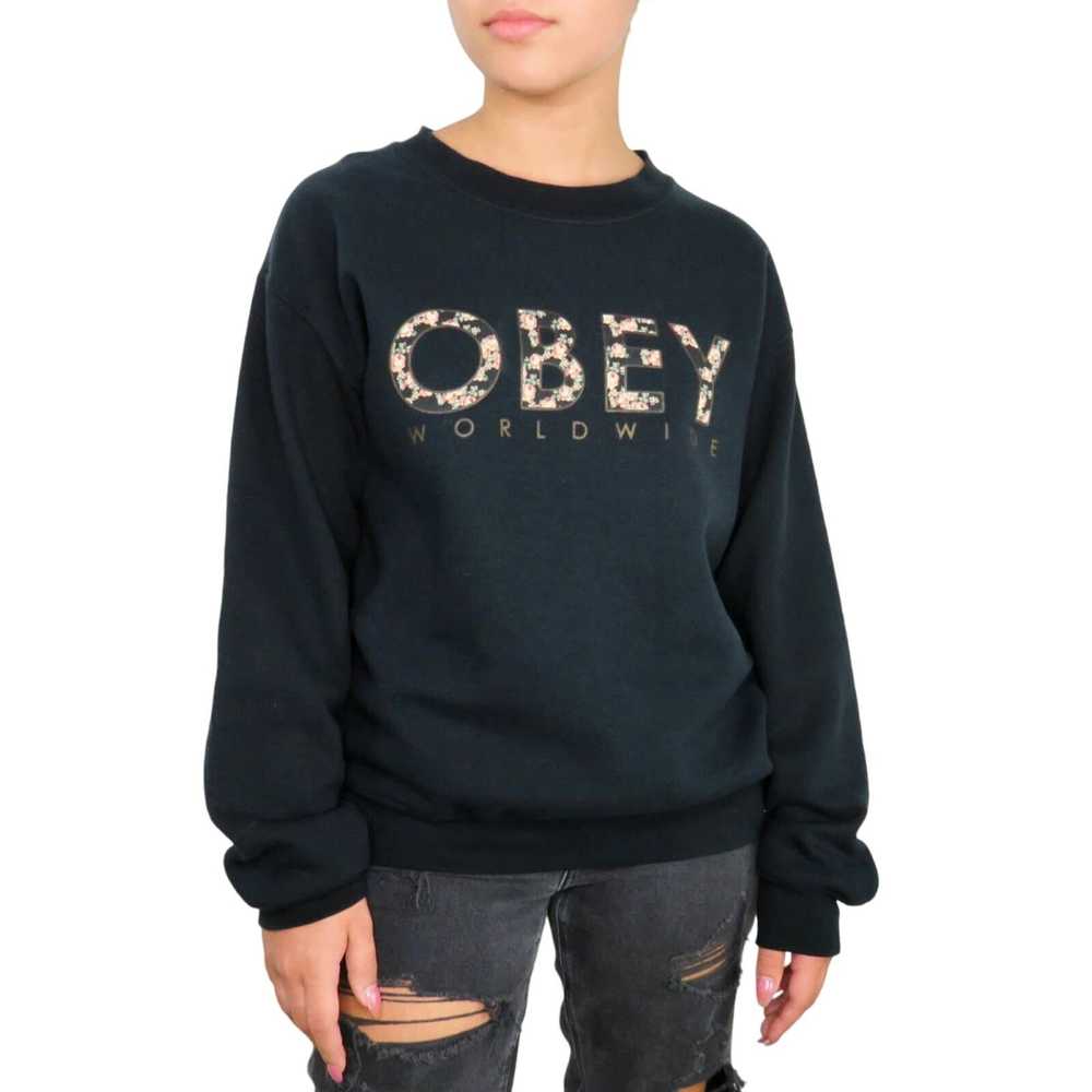 Obey Obey Black Crewneck Pullover Sweatshirt Flor… - image 5