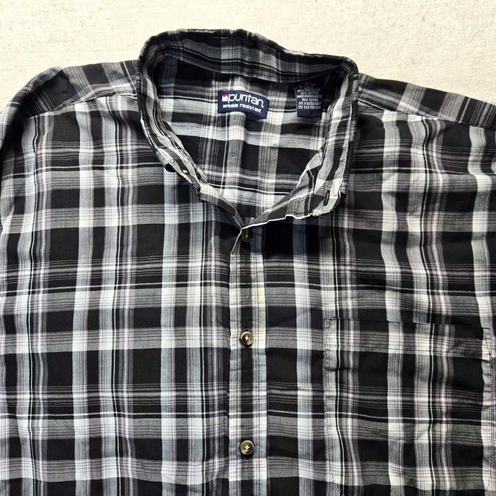 Vintage Puritan Black White Checks Plaid Button U… - image 1