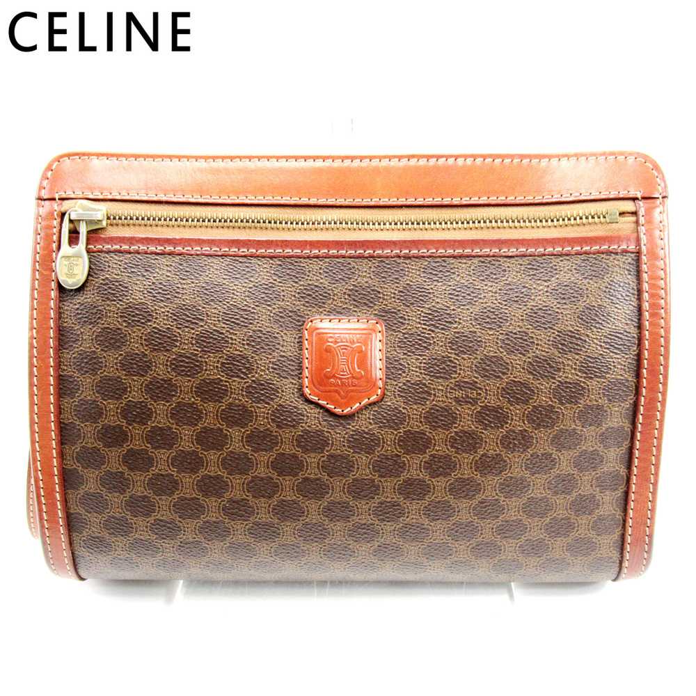 Celine Clutch Bag Second Macadam Brown Pvc Leathe… - image 1