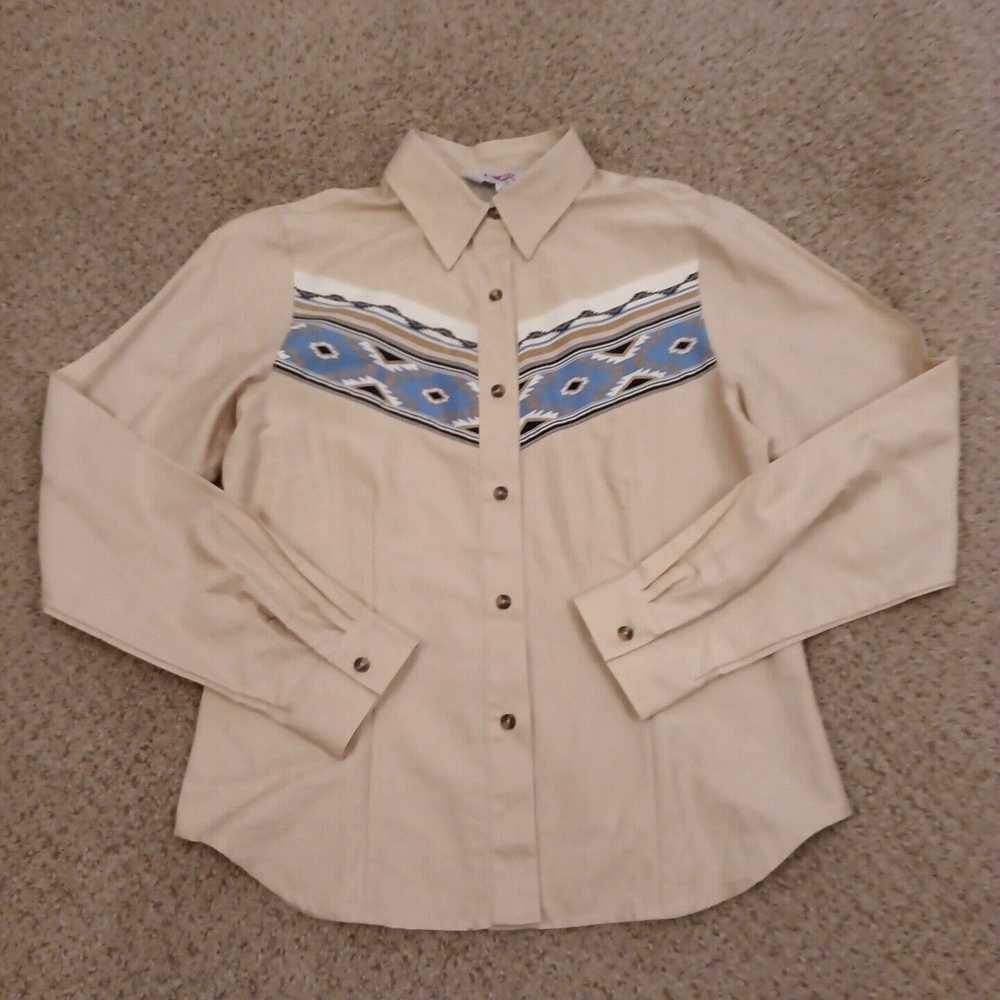 Roper Roper Shirt Womens Medium Beige Blue Native… - image 1