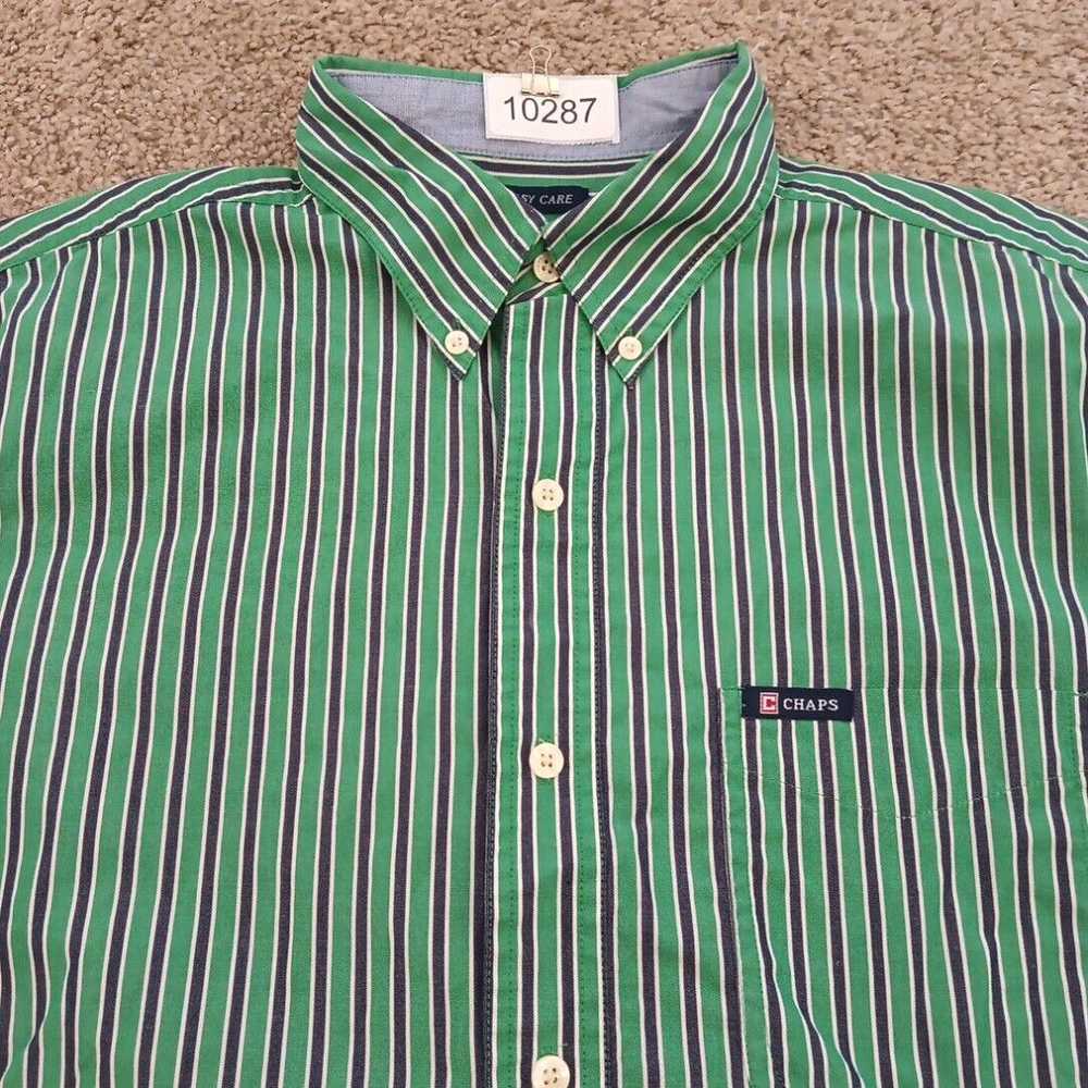 Chaps Chaps Shirt Mens Medeium Green Blue Striped… - image 2