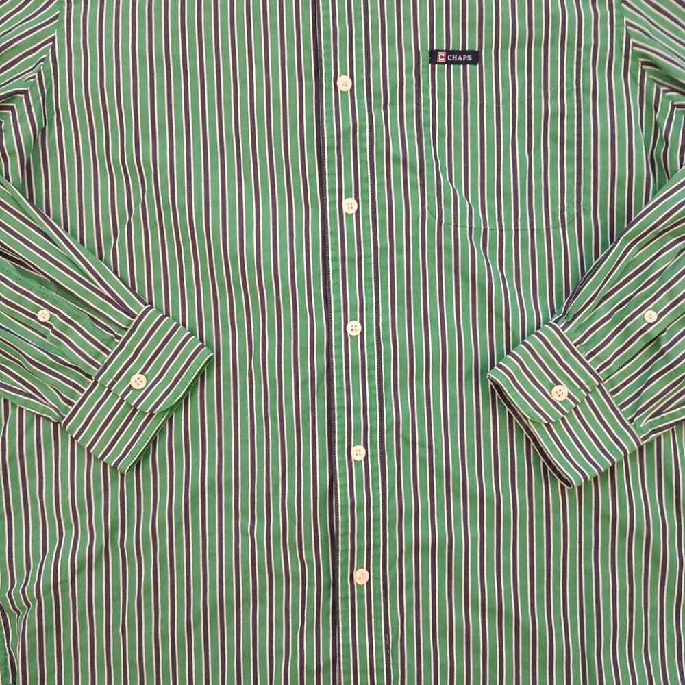 Chaps Chaps Shirt Mens Medeium Green Blue Striped… - image 3