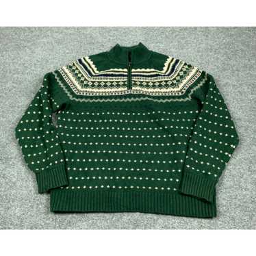 J.Crew J.Crew Mercantile Green Geometric 1/4 Zip … - image 1