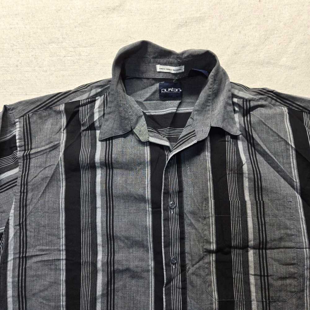 Vintage Puritan Button Up Shirt Black Gray Stripe… - image 1