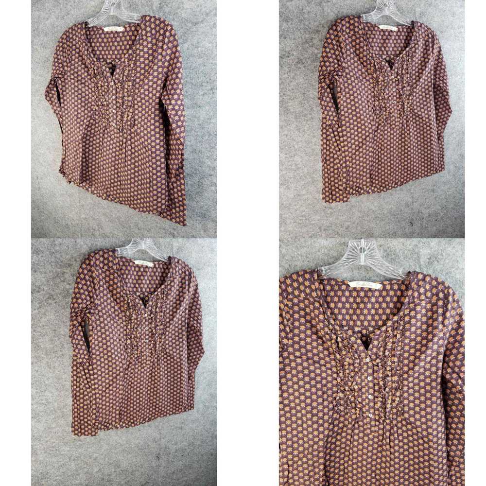 Vintage Vanilla Star Pleated Ruffle Henley V-Neck… - image 4