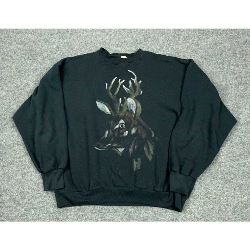 Vintage VTG 90s Black Deer Print Crew Neck Sweats… - image 1