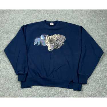 Jerzees Distressed VTG 90s Dark Blue Wolf Moon Pri