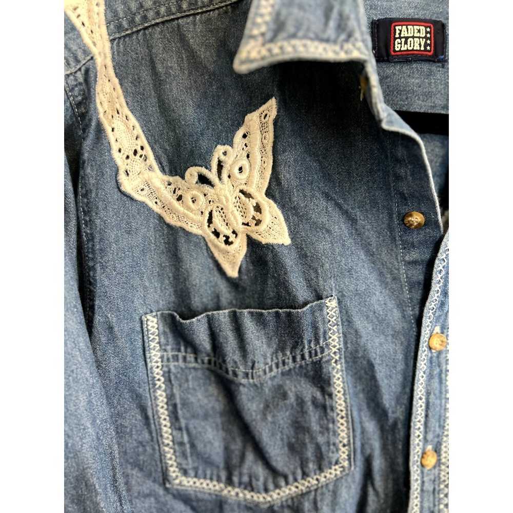 Vintage Faded Glory Denim Butterfly Crochet Weste… - image 3