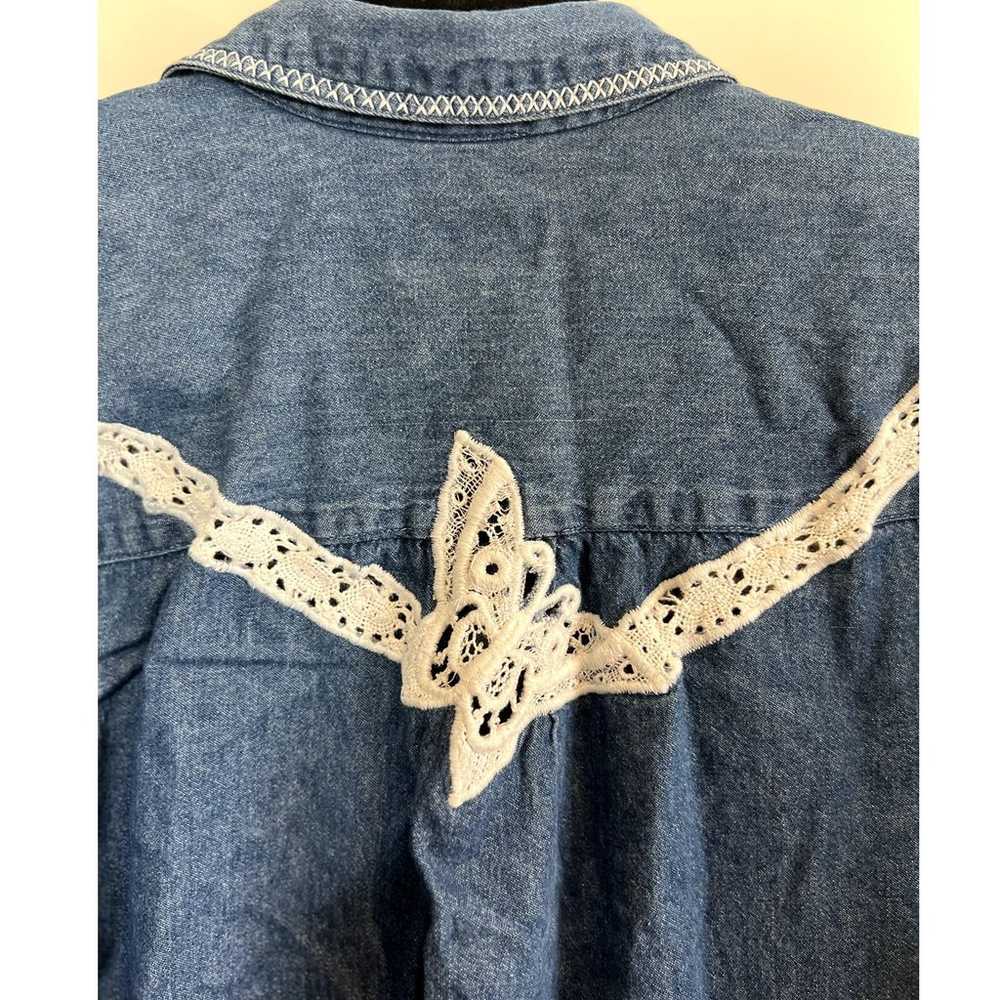 Vintage Faded Glory Denim Butterfly Crochet Weste… - image 7