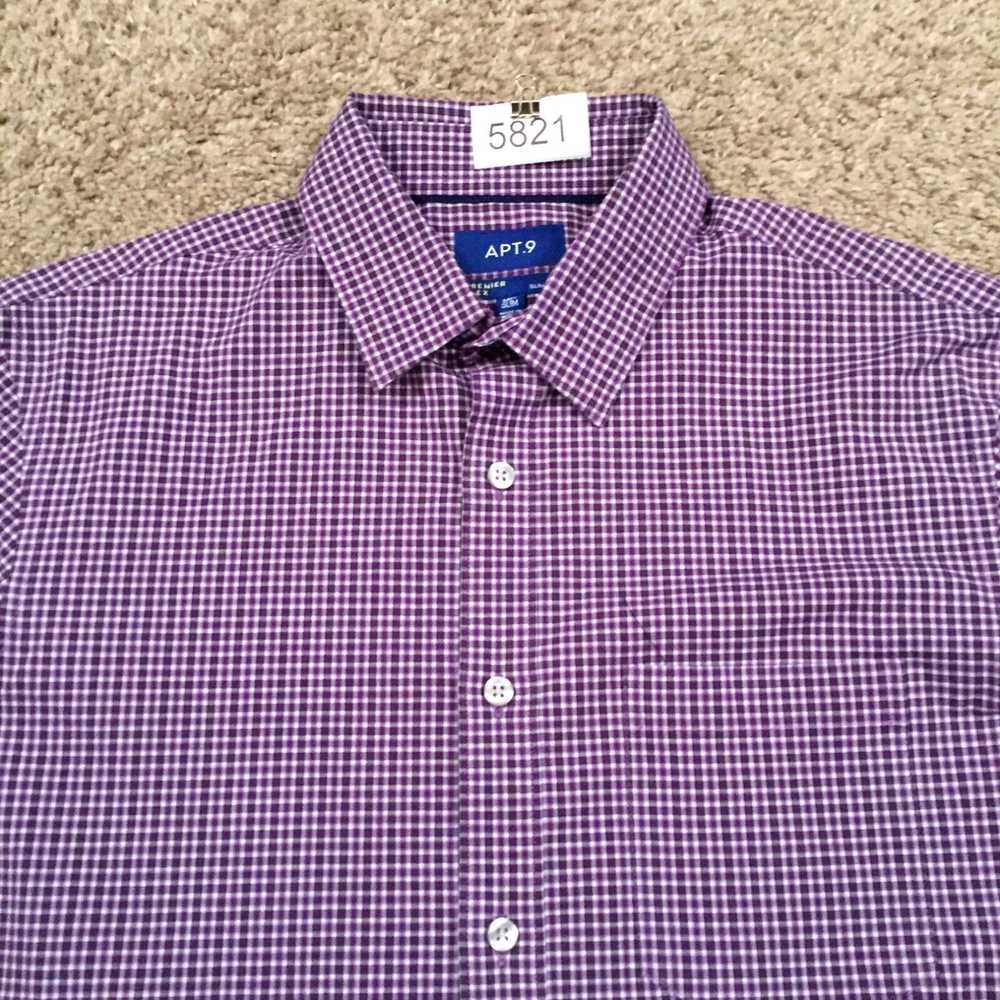 Vintage Apt 9 Shirt Mens Medium Slim Purple Plaid… - image 3