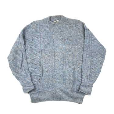 Vintage VTG 80s Horner Woolen Gray Blue Cable Kni… - image 1