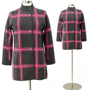 Pinko 60s Vintage Pink & Gray Window Pane Plaid W… - image 1