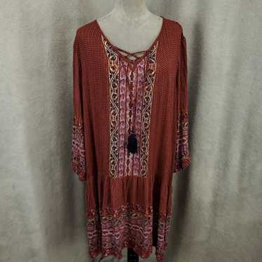 Vintage Knox Rose Dress Womens 2XL Boho Tassled Ga