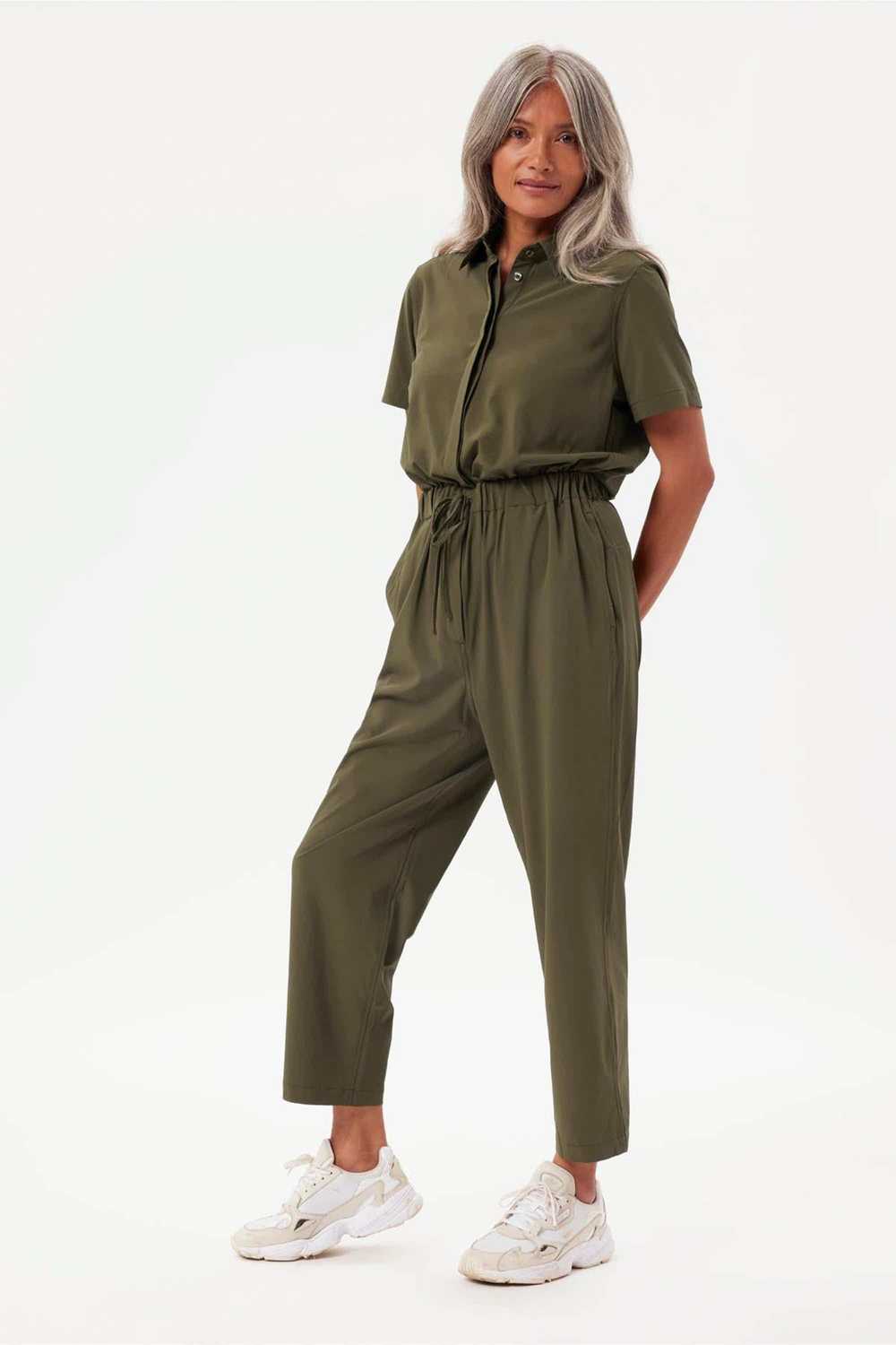 Girlfriend Collective Dark Olive Stretch Woven Ju… - image 1