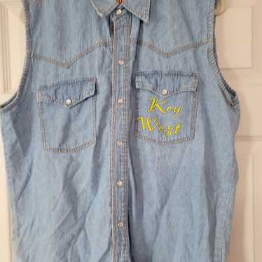 Biker Image Mens Vintage Key West Sleeveless Snap… - image 1