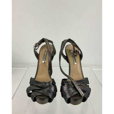 Vintage H By Halston Pewter Metallic Fabric Ankle… - image 1