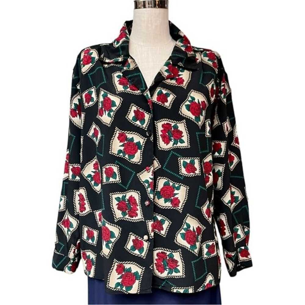 Vintage Rose Print Silky Blouse, Carol Reed Colle… - image 1