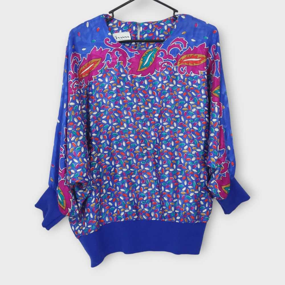 Vintage 80s Blouse Evanna Womens Large Multicolor… - image 2