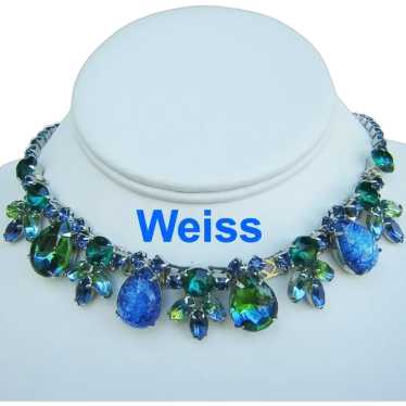 WEISS Cats Eye / Art Glass & Rhinestones BLUES & … - image 1