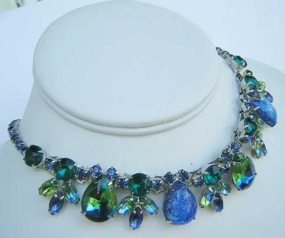 WEISS Cats Eye / Art Glass & Rhinestones BLUES & … - image 3